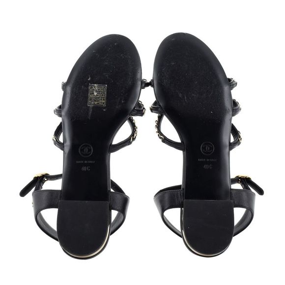 Chanel Women's Chain Ankle Strap Sandals Leather Black - Picture 4 of 5